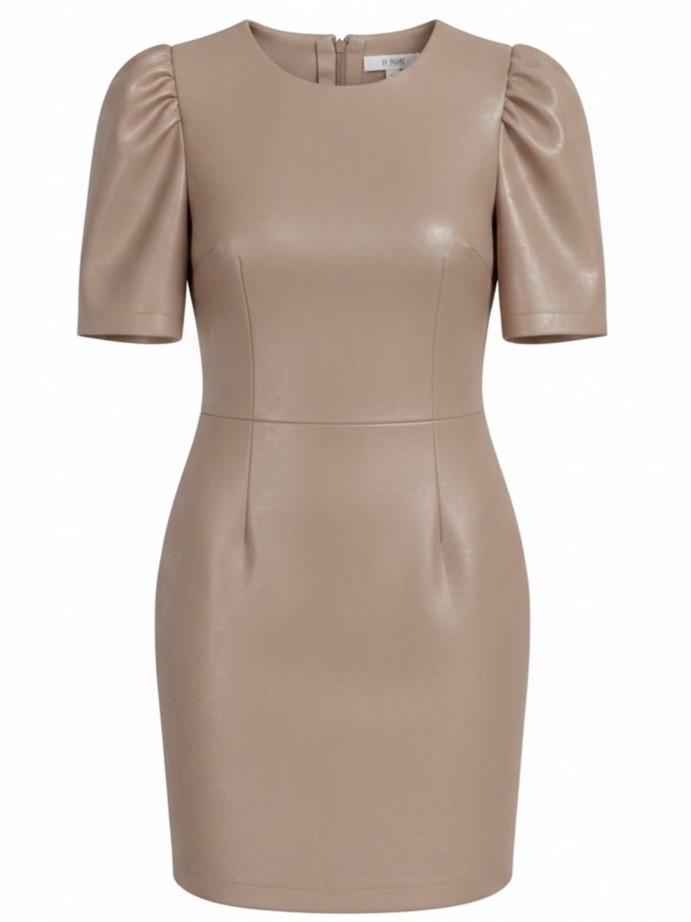 Steve Madden Taupe Faux Leather Puff-Sleeve Mini Dress